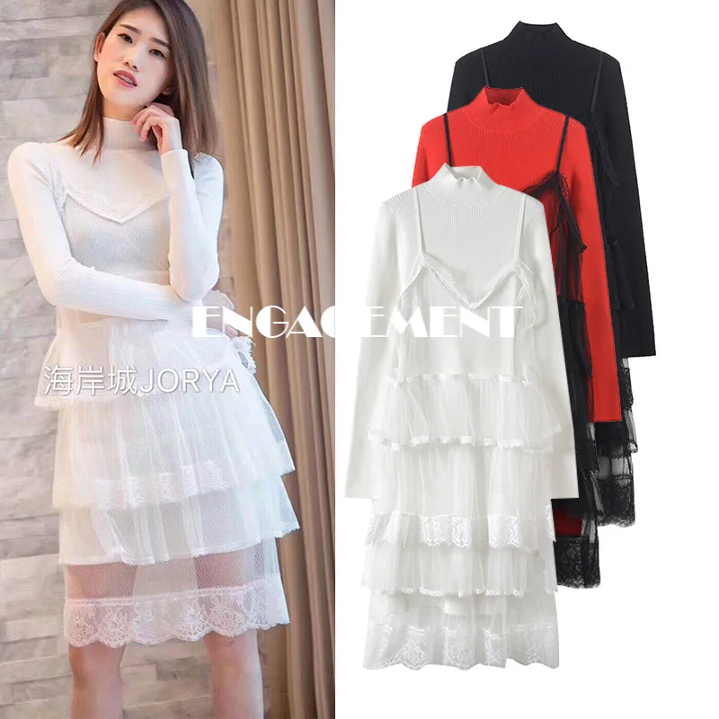 ENGAGEMENT 2021 Autumn New Temperament Korean Version of High Collar Black Knit Dress Sling Mesh Two-piece Set
ENGAGEMENT 2021 Autumn New Temperament Korean Version of High Collar Black Knit Dress Sling Mesh Two-piece Set