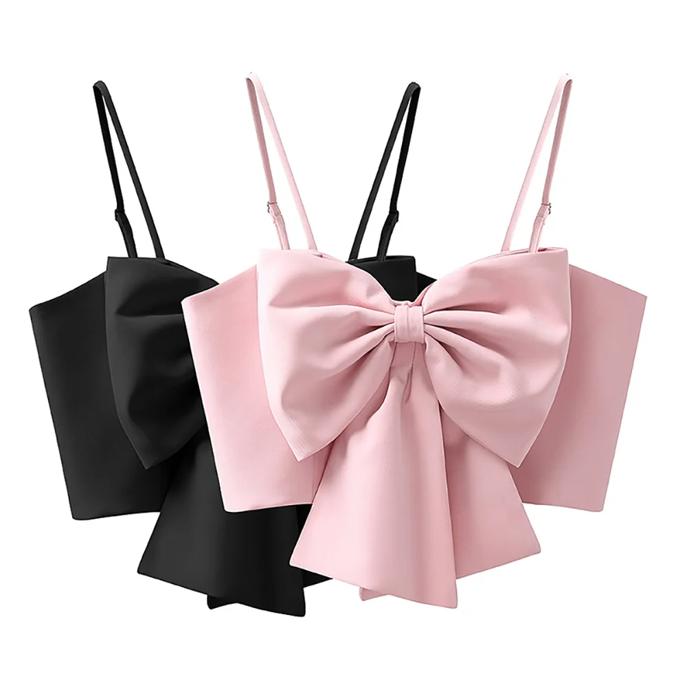 Korean Style Fashion Big Bow Mini Camis Summer Cropped Tops Sleeveless Sexy Slim Off Shoulder White Black Pink Short Tank Top
Korean Style Fashion Big Bow Mini Camis Summer Cropped Tops Sleeveless Sexy Slim Off Shoulder White Black Pink Short Tank Top