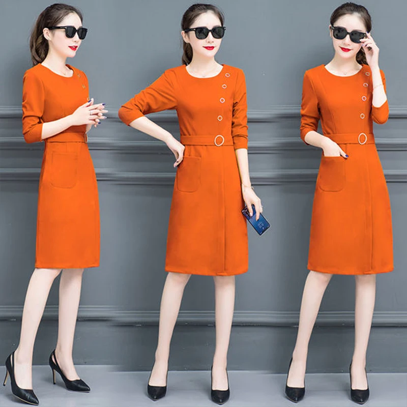 Autumn Korean solid color patchwork pocket o-neck dress new casual retro long sleeve women's dress SS1048
Autumn Korean solid color patchwork pocket o-neck dress new casual retro long sleeve women's dress SS1048