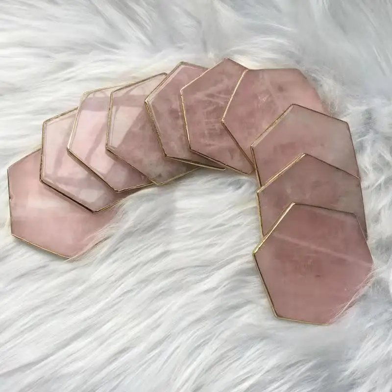 Wholesale natural polished gold rimmed desktop protected rose quartz crystal slice coaster cup mat for Home decoration
Wholesale natural polished gold rimmed desktop protected rose quartz crystal slice coaster cup mat for Home decoration