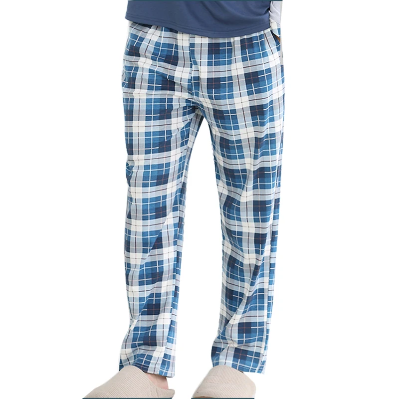 Весенне-осенние пижамные штаны из 100% хлопка для мужчин от 100 до 120 кг размера плюс