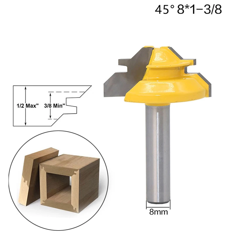 1Pc 45 Degree Lock Miter Router Bit 8Inch Shank Woodworking Tenon Milling Cutter Tool Drilling Milling For Wood Carbide Alloy
1Pc 45 Degree Lock Miter Router Bit 8Inch Shank Woodworking Tenon Milling Cutter Tool Drilling Milling For Wood Carbide Alloy