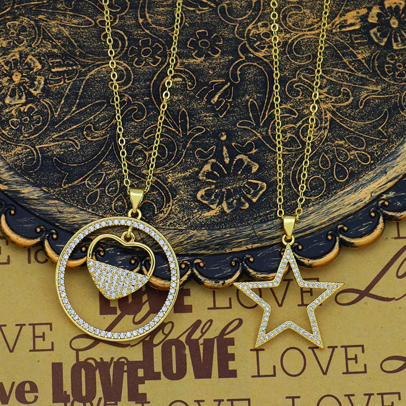 Cute Circle Heart Pendant Necklace for Woman CZ Zirconia Minimalist Jewelry Big Hollow Star Necklace Long Collier femme maroc
Cute Circle Heart Pendant Necklace for Woman CZ Zirconia Minimalist Jewelry Big Hollow Star Necklace Long Collier femme maroc