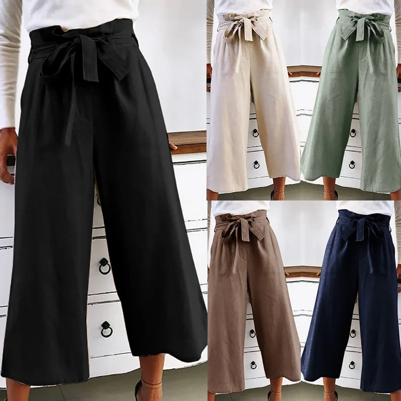 Casual Wide-leg Pants Solid Color Lace-up All-match Fashionable Women's Ninth Pants
Casual Wide-leg Pants Solid Color Lace-up All-match Fashionable Women's Ninth Pants