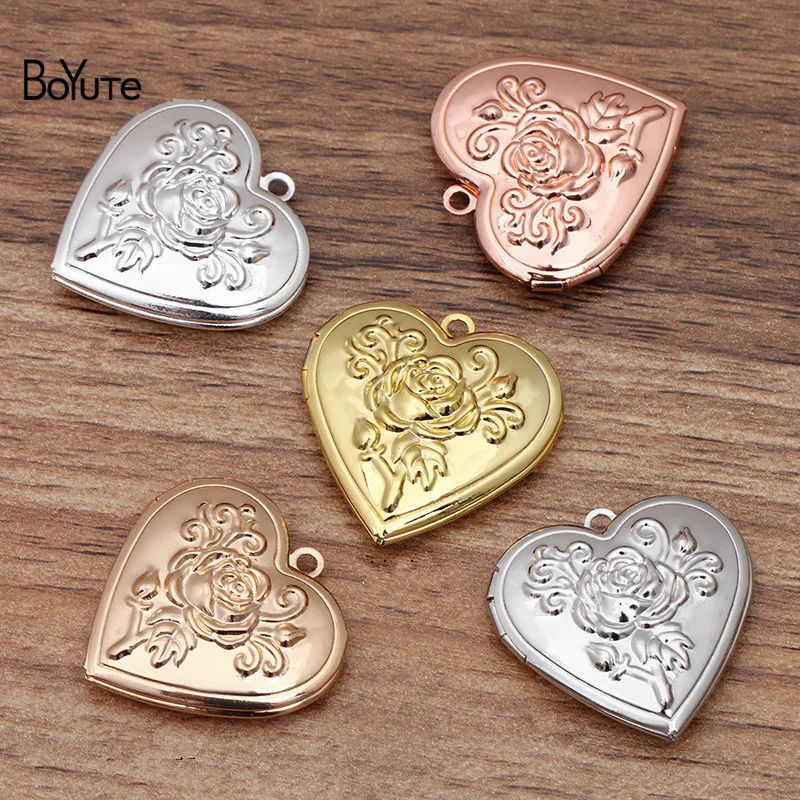 

BoYuTe (10 Pieces/Lot) Metal Brass 29*7MM Heart Locket Flower Rose Floating Photo Locket Pendant