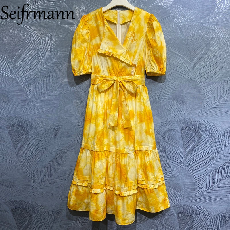 Seifrmann New 2021 Summer Women Fashion Designer Party Midi Dress Lantern Sleeve High Waist Bow Sashes Ruffles Printed Dresses
Seifrmann New 2021 Summer Women Fashion Designer Party Midi Dress Lantern Sleeve High Waist Bow Sashes Ruffles Printed Dresses