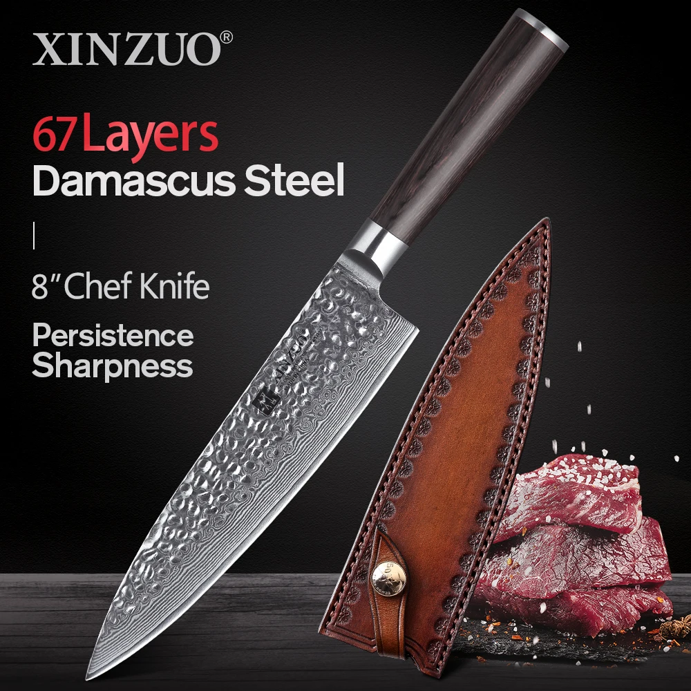XINZUO 8" Chef Knife 67 Layers Damascus Steel Japanese VG10 Kitchen Knife Professional Cooking Knife Pakkawood Handle
XINZUO 8" Chef Knife 67 Layers Damascus Steel Japanese VG10 Kitchen Knife Professional Cooking Knife Pakkawood Handle