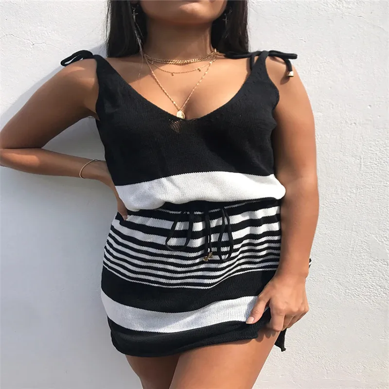 Knitted Dress For Women 2021 Summer New Holiday Sexy V-neck Striped Suspender Loose Short Sleeve Dresses Female JD1059
Knitted Dress For Women 2021 Summer New Holiday Sexy V-neck Striped Suspender Loose Short Sleeve Dresses Female JD1059