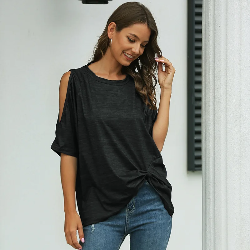Summer Shoulder Digging Striped Casual Tops For Women 2021 New Cotton O Nekc Short Sleeve Solid Color Ladies T Shirt Top 
Summer Shoulder Digging Striped Casual Tops For Women 2021 New Cotton O Nekc Short Sleeve Solid Color Ladies T Shirt Top