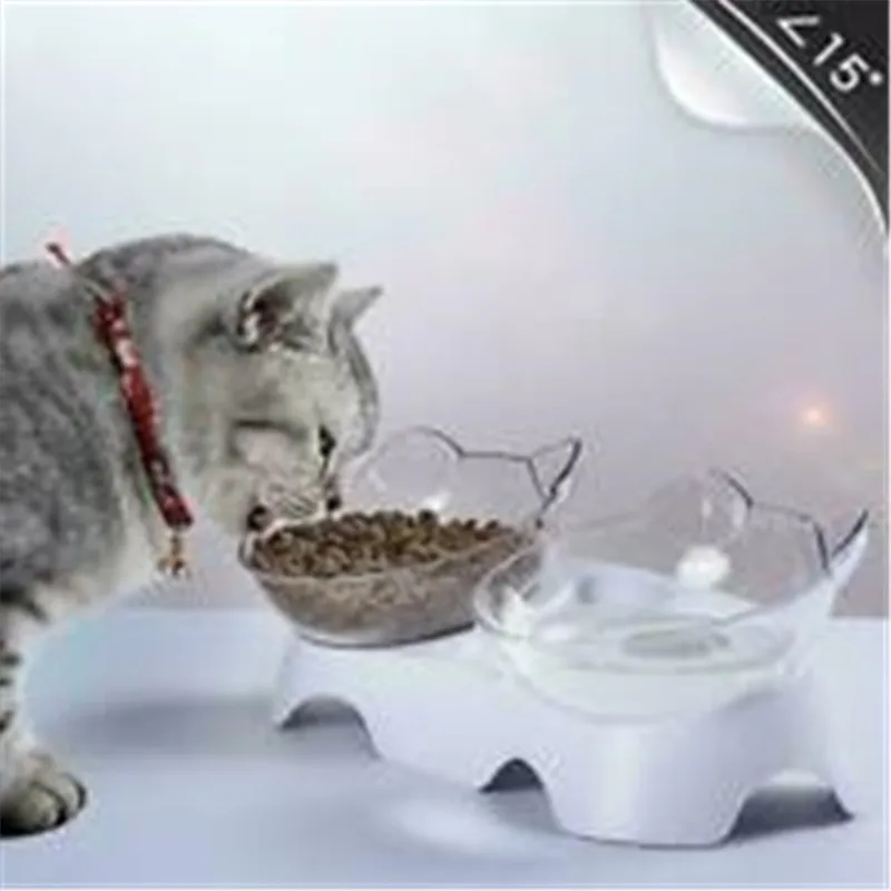 Cute cat's ear cat bowl double bowl with oblique mouth to protect cervical spine and heighten base Separation design
Cute cat's ear cat bowl double bowl with oblique mouth to protect cervical spine and heighten base Separation design