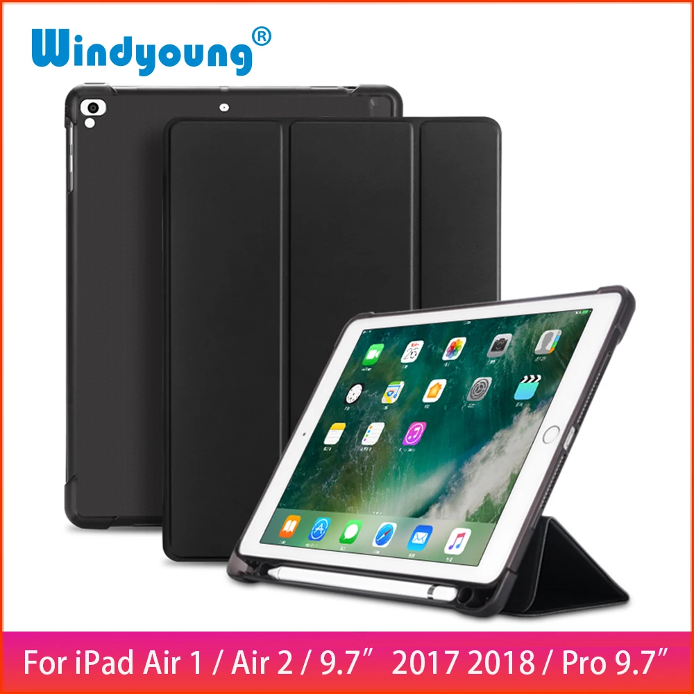 Smart Case For iPad 9.7 2017 2018 for Pro with Pencil Holder Silicone Soft Cover Air 2 / 1 Funda | Компьютеры и офис