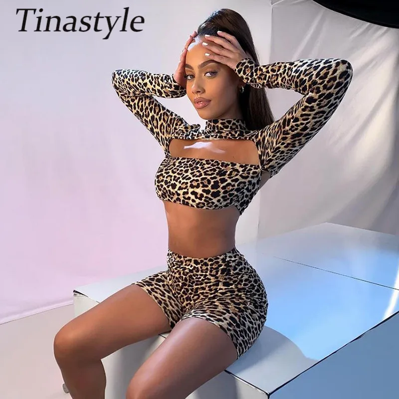 Tinastyle Leopard Print Two Piece Set Women Outfits Hollow Out Strapless Long Sleeve Bodycon 2 pieces Body Suit Streetwear Tops 
Tinastyle Leopard Print Two Piece Set Women Outfits Hollow Out Strapless Long Sleeve Bodycon 2 pieces Body Suit Streetwear Tops