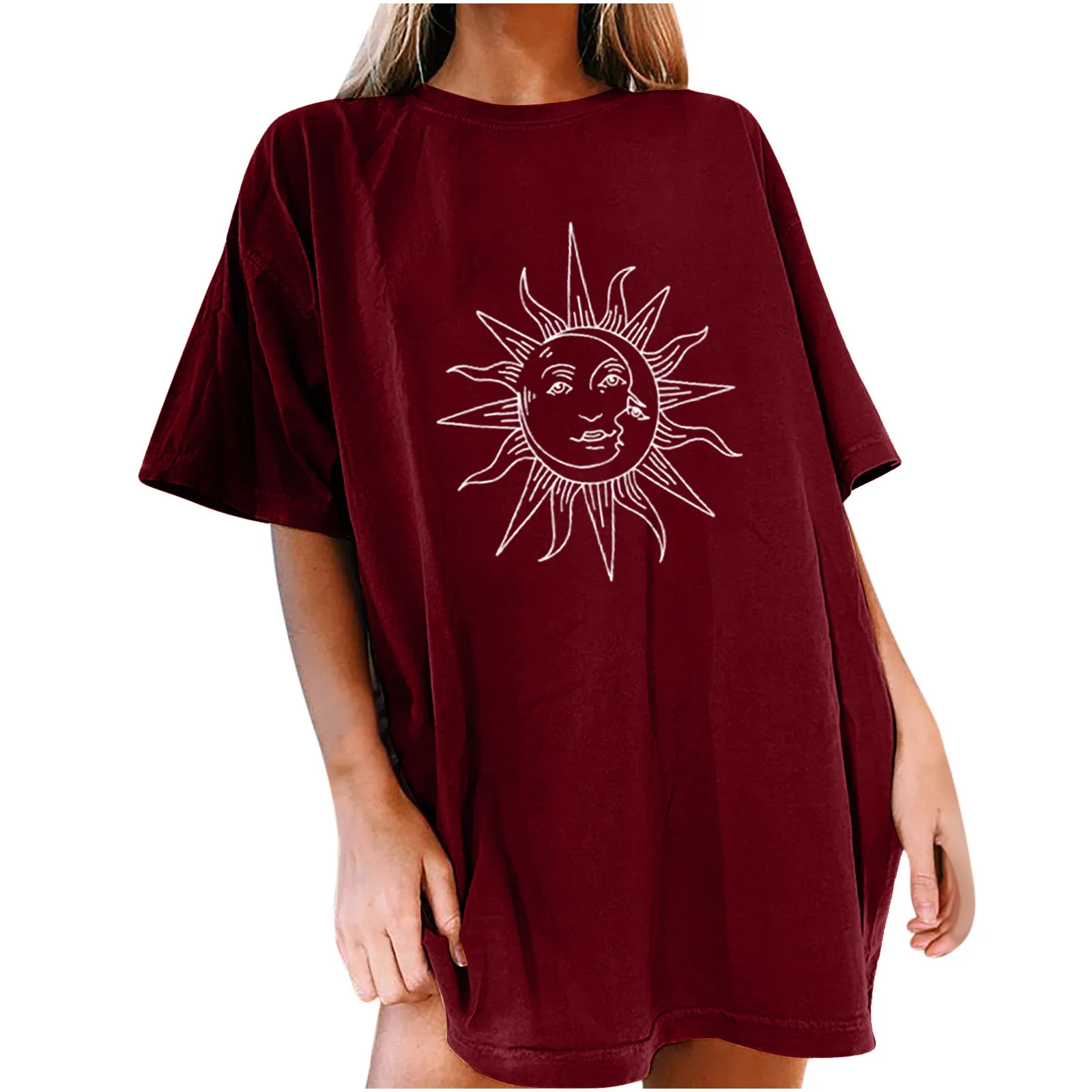 Women's Vintage Sun And Moon Printed Pattern Casual Short Sleeve Tops Blouse Женские Футболки Mujer Camisetas Ropa De Mujer 2021
Women's Vintage Sun And Moon Printed Pattern Casual Short Sleeve Tops Blouse Женские Футболки Mujer Camisetas Ropa De Mujer 2021