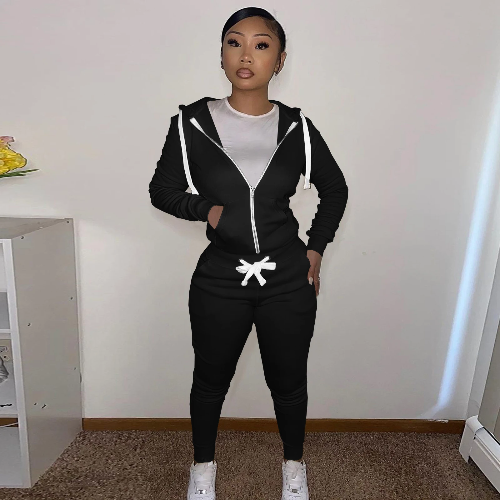 Women Solid Casual 2 Piece Tracksuit Long Sleeve Zip Hoodie Top Drawstring Long Pants Workout Outfits 2021 Fall Winter
Women Solid Casual 2 Piece Tracksuit Long Sleeve Zip Hoodie Top Drawstring Long Pants Workout Outfits 2021 Fall Winter