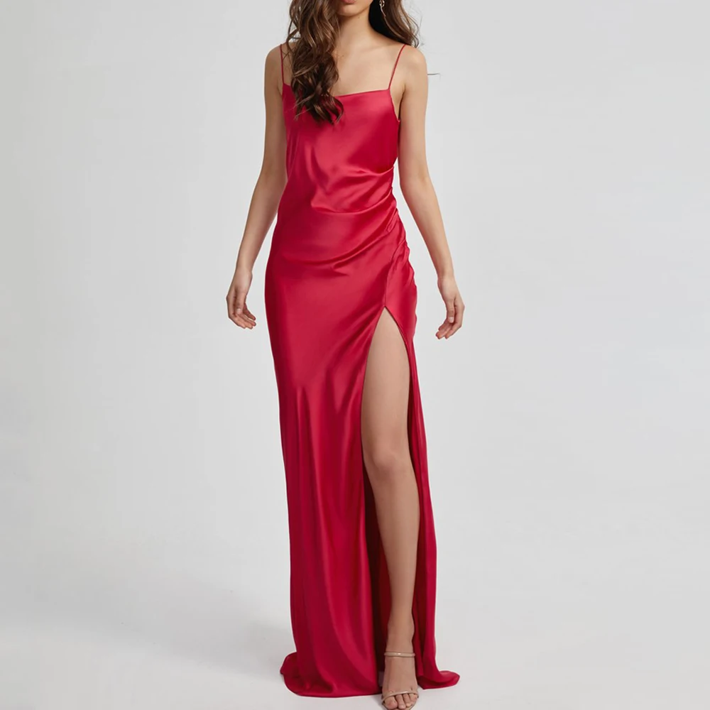 Red Satin Sleeveless Dress Side Slit Backless Lace Up Backless Summer Sexy Evening Party Prom Long Gown
Red Satin Sleeveless Dress Side Slit Backless Lace Up Backless Summer Sexy Evening Party Prom Long Gown