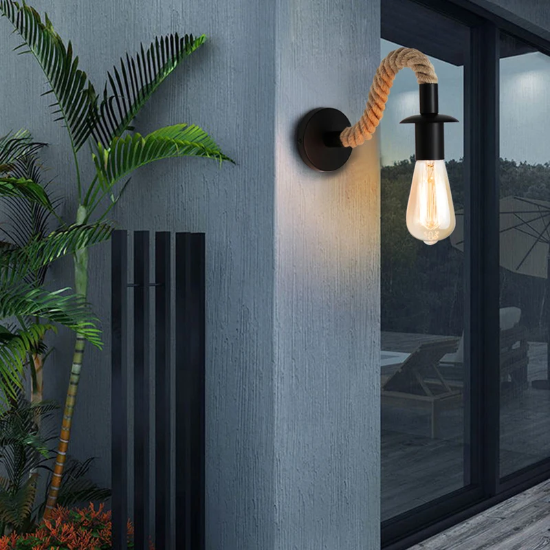 

Винтажный настенный светильник из пеньковой веревки, деревянный настенный светильник E27, 220 В, прикроватный светильник для лофта, коридора