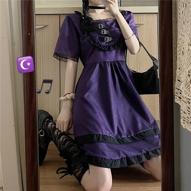 2021 Summer New Puff Sleeve Party Purple Plaid Buttoned Dress Lace Ruffle Dress Gothic Japanese Harajuku Gothic Lolita Dress
2021 Summer New Puff Sleeve Party Purple Plaid Buttoned Dress Lace Ruffle Dress Gothic Japanese Harajuku Gothic Lolita Dress