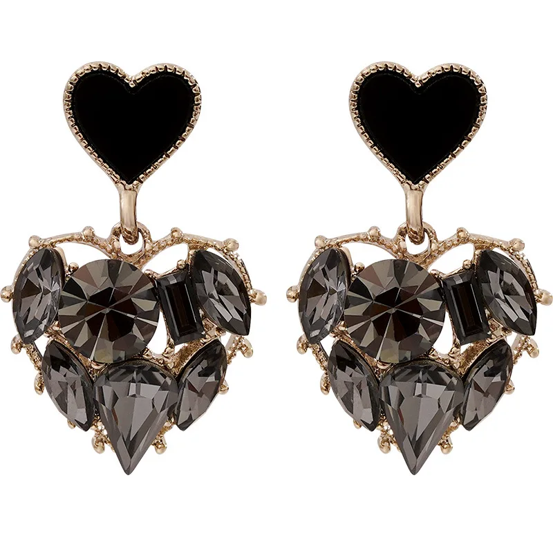 Double Black Love Heart Drop Earrings For Women Rhinestone Painting Oil Luxury Earrings Bridal Wedding Engagement Jewelry
Double Black Love Heart Drop Earrings For Women Rhinestone Painting Oil Luxury Earrings Bridal Wedding Engagement Jewelry