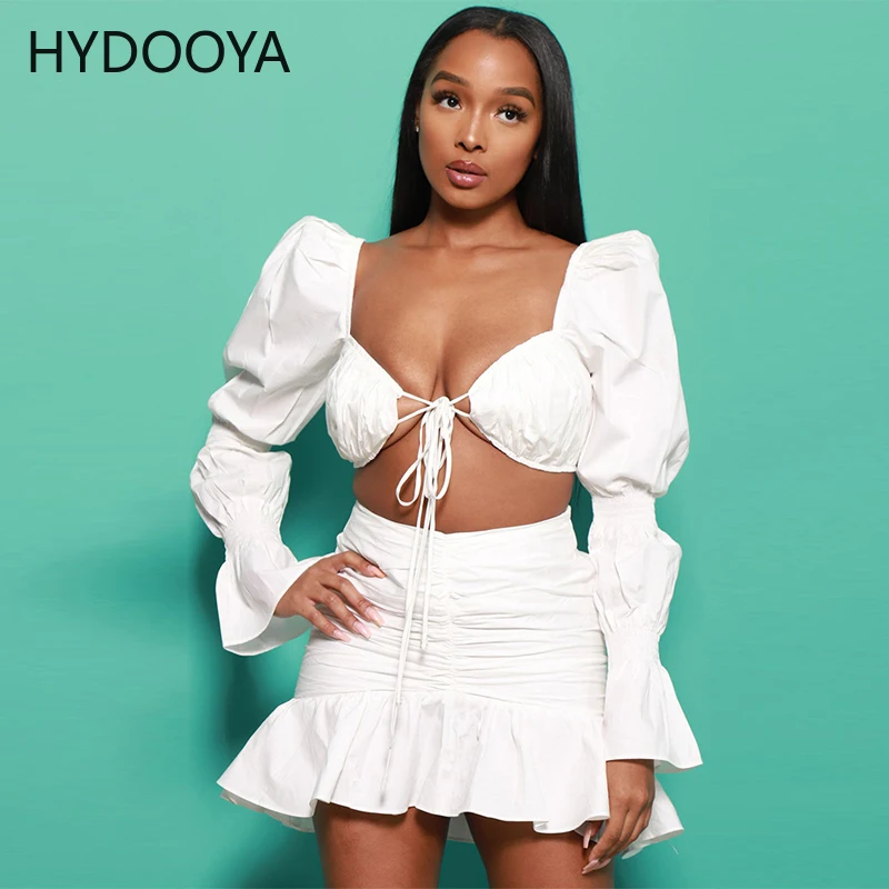 Solid Bandage Dress Sets Lace Up White Shirt Top+Ruffle Mini Skirt Puff Sleeve Club Vacation Outfit for Women Sexy Two Piece Set
Solid Bandage Dress Sets Lace Up White Shirt Top+Ruffle Mini Skirt Puff Sleeve Club Vacation Outfit for Women Sexy Two Piece Set