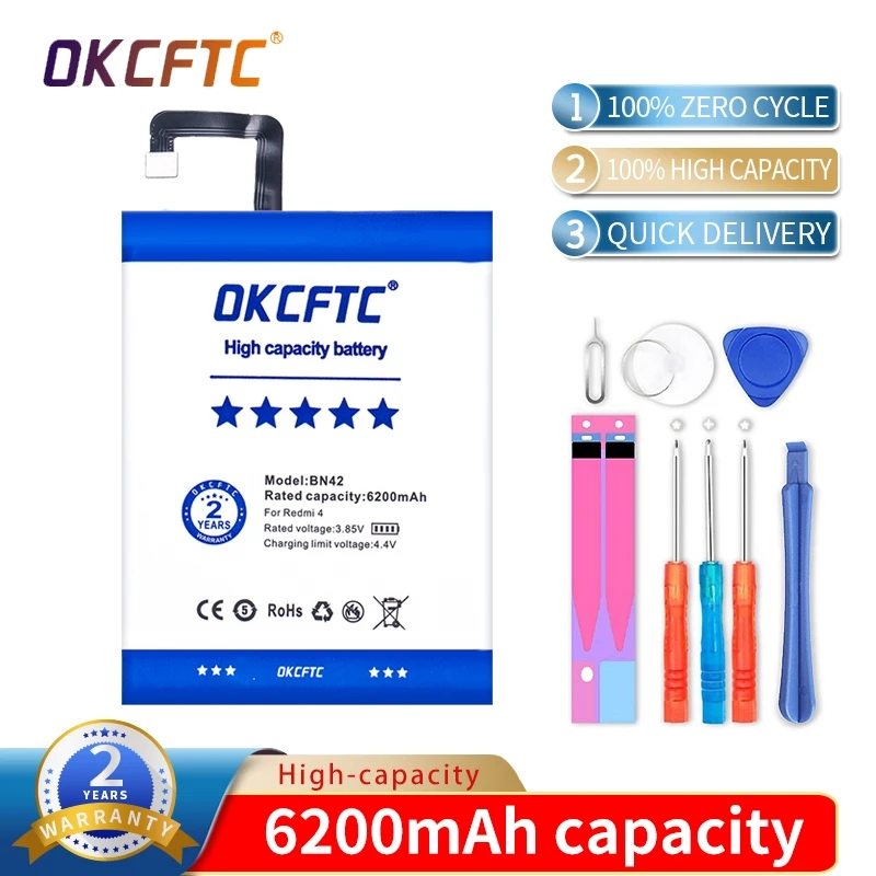 OKCFTC BN42 Phone Battery For Xiaomi Redmi 4 Hongmi4 Redrice Standard Edition Phone Batteries 6200mAh
OKCFTC BN42 Phone Battery For Xiaomi Redmi 4 Hongmi4 Redrice Standard Edition Phone Batteries 6200mAh