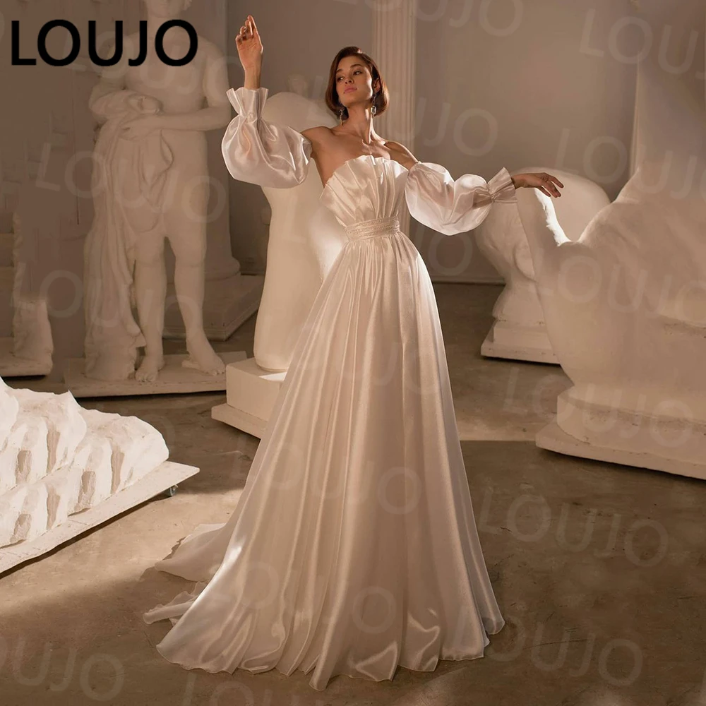 LUOJO Elegant A-Line Satin Wedding Dress Pleats Strapless Neckline Beading Bridal Gown Detachable Puff Sleeves Vestido De Novia
LUOJO Elegant A-Line Satin Wedding Dress Pleats Strapless Neckline Beading Bridal Gown Detachable Puff Sleeves Vestido De Novia
