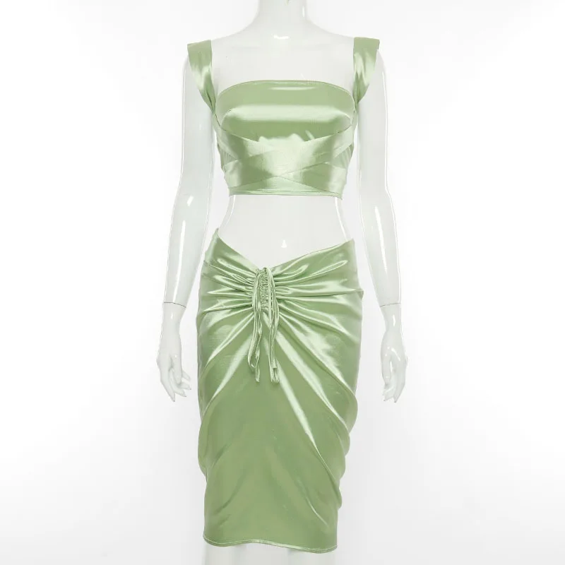 Sexy Backless Lace Up Two Piece Set Women Green Sleeveless Satin Two Piece Set Women Spring Streetwear Slim Ruched Sets
Sexy Backless Lace Up Two Piece Set Women Green Sleeveless Satin Two Piece Set Women Spring Streetwear Slim Ruched Sets