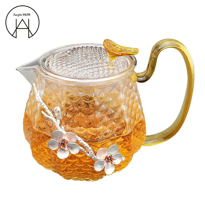 

Creative hammer pattern teapot thickened high borosilicate dragon scale glass teapot set high temperature resistant tea fair cup