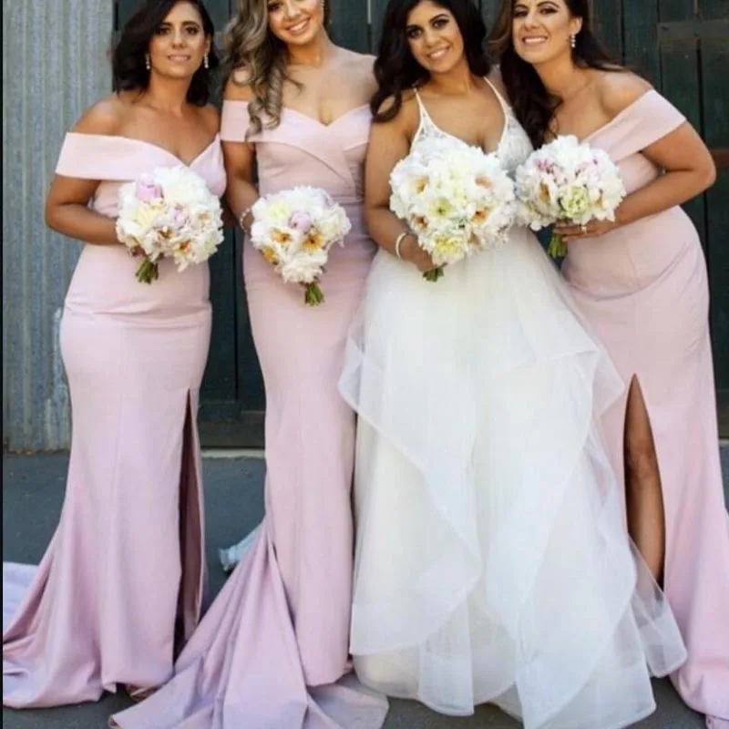 New Arrival Pink Satin Mermaid Bridesmaid Dresses With High Slit 2020 Off Shoulder Maid Of Honor Gowns Women Party Gowns
New Arrival Pink Satin Mermaid Bridesmaid Dresses With High Slit 2020 Off Shoulder Maid Of Honor Gowns Women Party Gowns