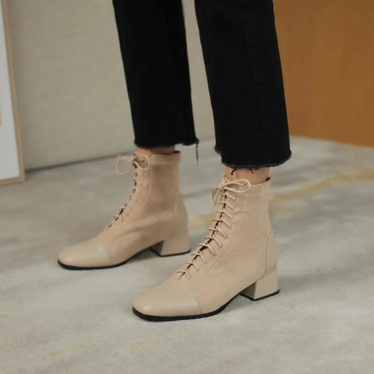 Fashion Women's Sqaure Toe Loe Heels Martin Boots Splicing Pu Leather Lace-up Short Booties Autumn Winter Daily Work Versatile
Fashion Women's Sqaure Toe Loe Heels Martin Boots Splicing Pu Leather Lace-up Short Booties Autumn Winter Daily Work Versatile