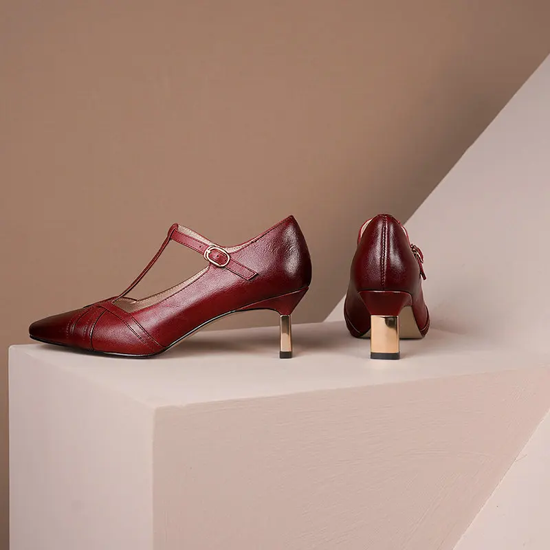 T-strap High Heels Pumps For Women Genuine Leather Women Shoes Classic Design metal heels Wedding Party Female Pumps
T-strap High Heels Pumps For Women Genuine Leather Women Shoes Classic Design metal heels Wedding Party Female Pumps
