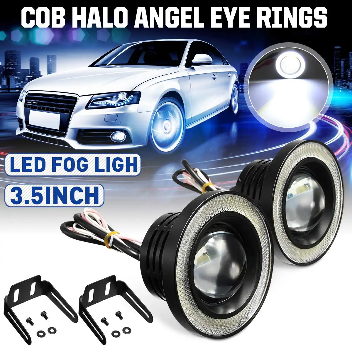 2pcs Car Angel Eyes Fog Lamp 3.5'' 12V Universal COB LED DRL Driving Lights Headlight Lamp Universal Daytime running White
2pcs Car Angel Eyes Fog Lamp 3.5'' 12V Universal COB LED DRL Driving Lights Headlight Lamp Universal Daytime running White