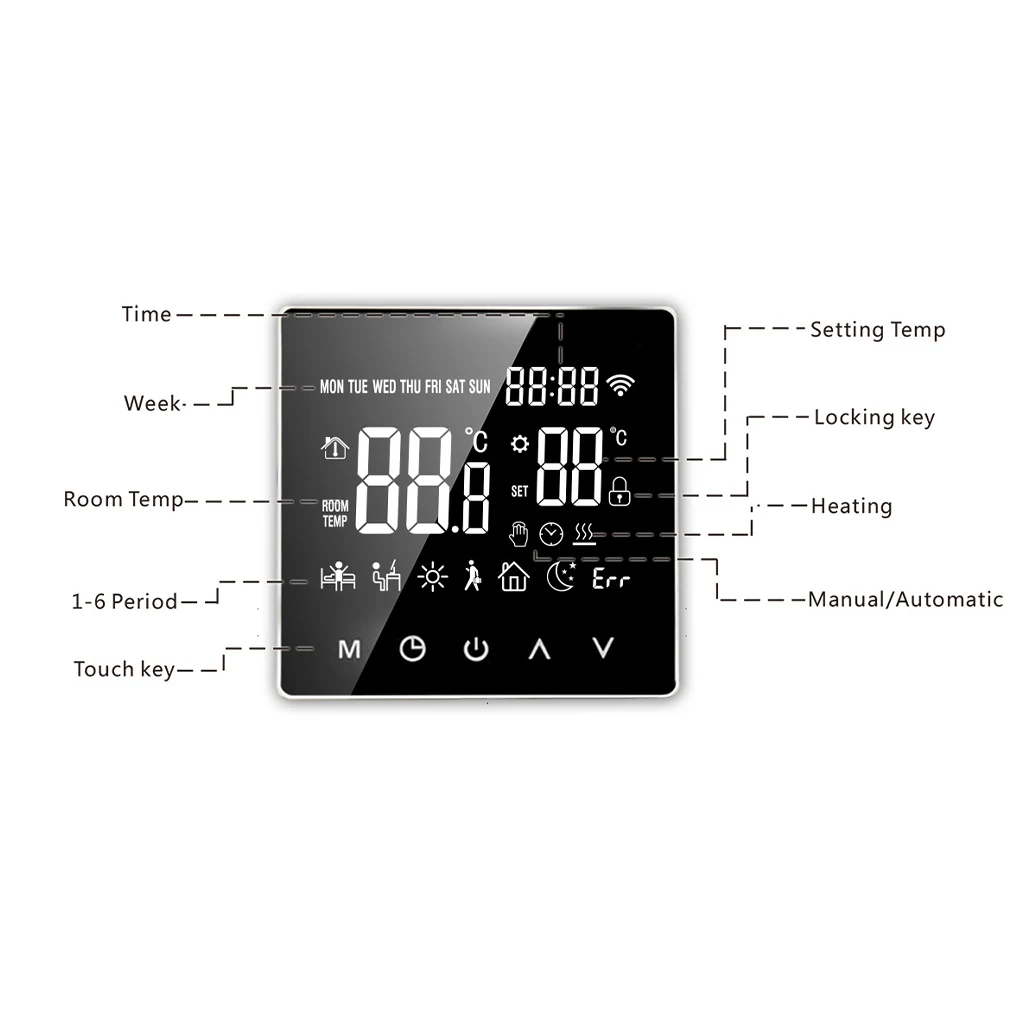 Tuya WiFi Smart Thermostat, Electric Floor Heating Water/Gas Boiler Temperature Remote Controller for Google Home, Alexa
Tuya WiFi Smart Thermostat, Electric Floor Heating Water/Gas Boiler Temperature Remote Controller for Google Home, Alexa