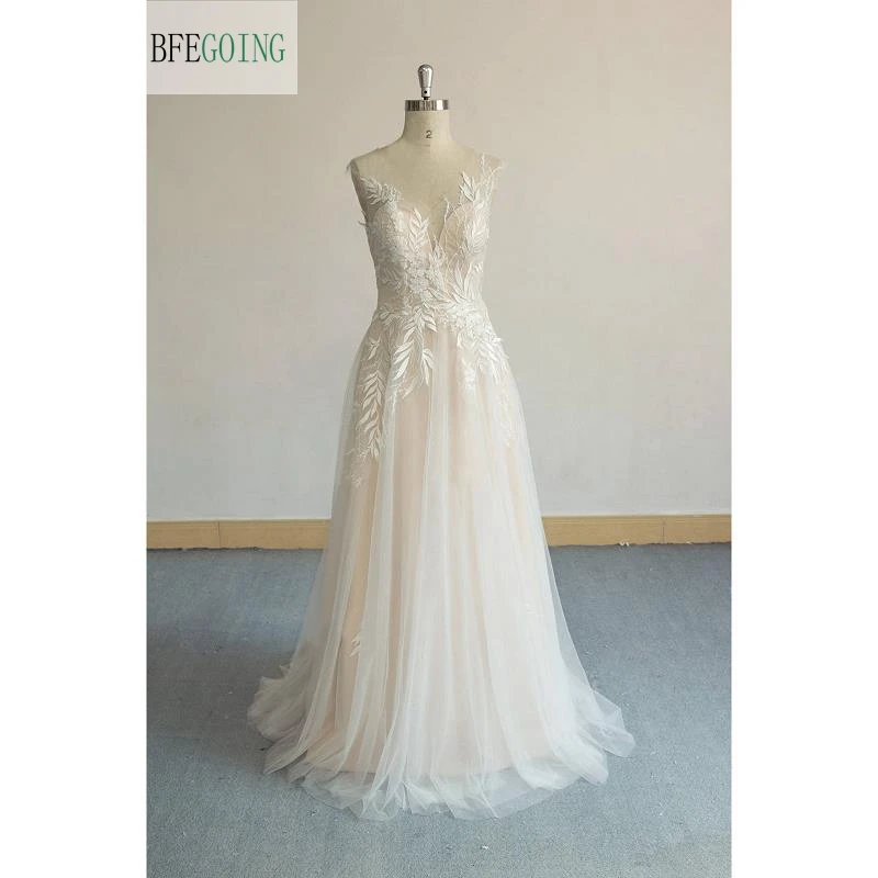 Ivory Lace Tulle V-Neck Sleeveless Floor-Length A-Line Wedding Dresses Bridal Gowns Sweep /Brush Train Custom Made
Ivory Lace Tulle V-Neck Sleeveless Floor-Length A-Line Wedding Dresses Bridal Gowns Sweep /Brush Train Custom Made