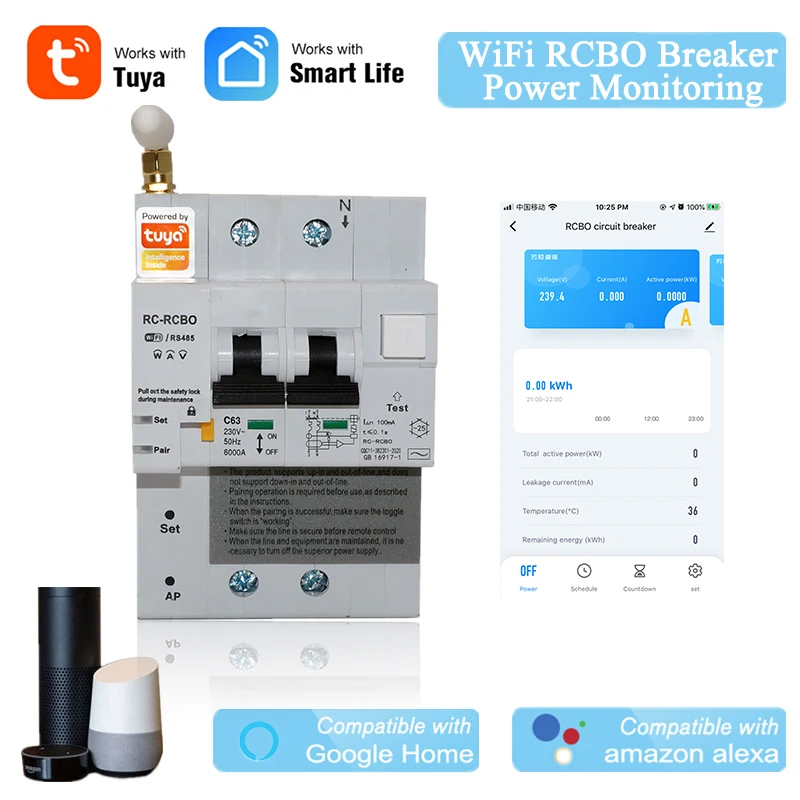 Автоматический выключатель Tuya Smart RCBO на Din-рейку с функцией контроля энергопотребления, 2P, Wi-Fi, RCBO, MCB, защита от утечки тока, Совместимость с ...
Автоматический выключатель Tuya Smart RCBO на Din-рейку с функцией контроля энергопотребления, 2P, Wi-Fi, RCBO, MCB, защита от утечки тока, Совместимость с ...