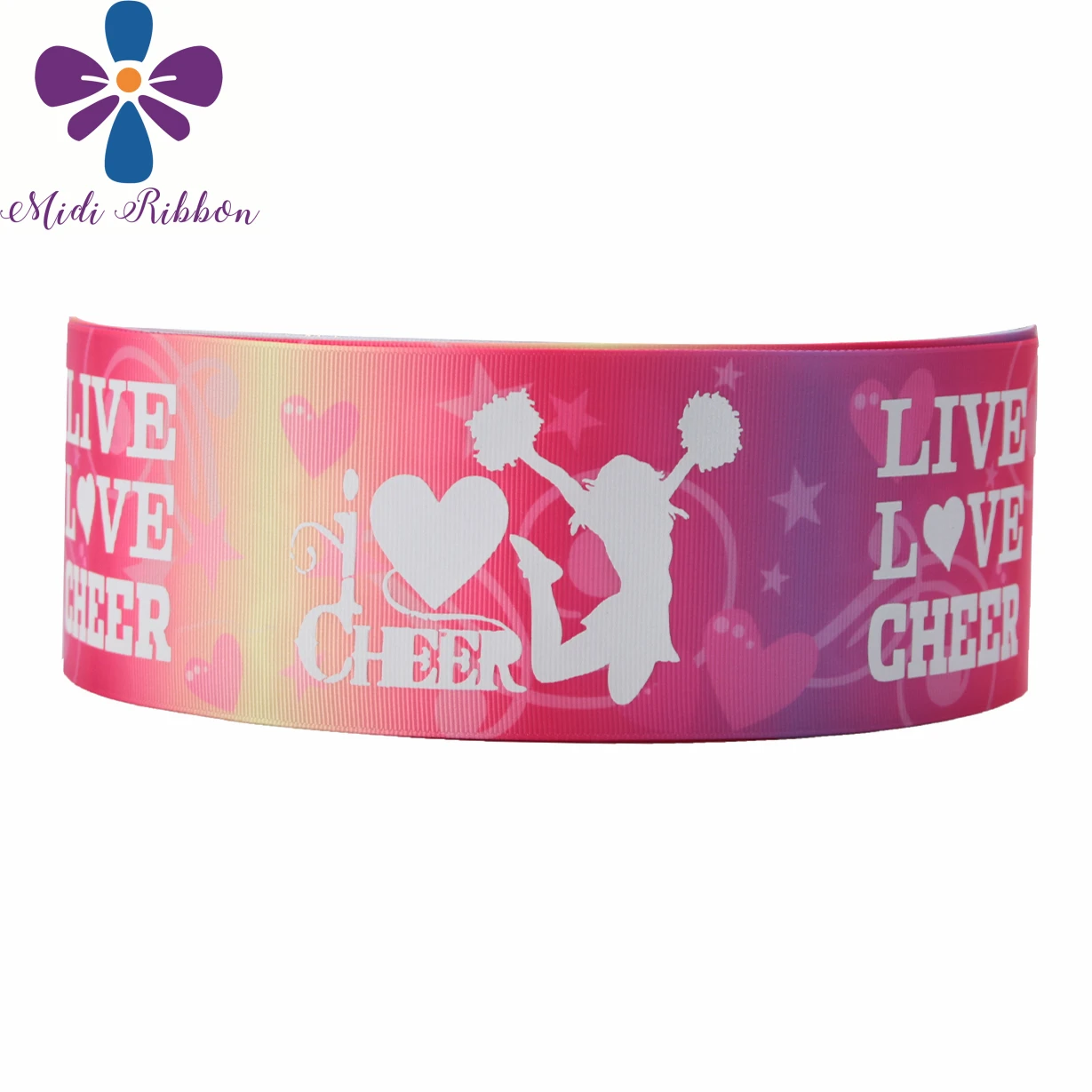 3"75mm "Live Love Cheer" White Ink Print Glow in the Dark Gradient Color Star Printed Grosgrain Ribbon DIY Sports 50yards/roll
3"75mm "Live Love Cheer" White Ink Print Glow in the Dark Gradient Color Star Printed Grosgrain Ribbon DIY Sports 50yards/roll