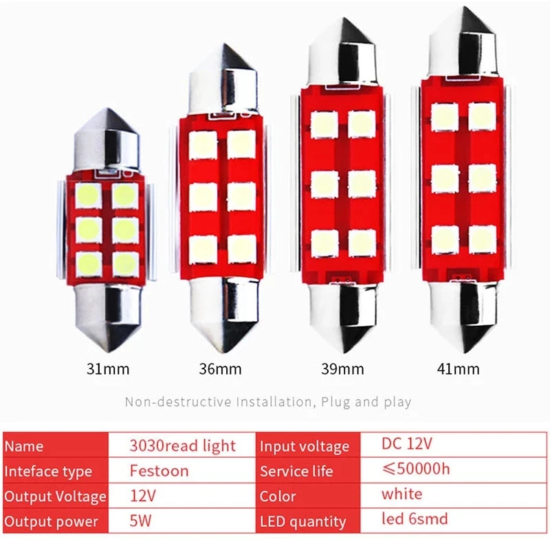 

1pcs Car High Bright festoon 31mm 36mm 39mm 41/42mm c5w c10w Led Trunk Bulbs Interior Reading Lamp Auto Dome License Plate Light