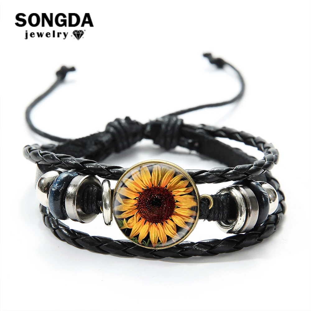 SONGDA Lovely Sunny Mood Sunflower Glass Art Charm Bracelets for Girl Women Jewelry Wood Beads Handmade Braided Leather Bracelet
SONGDA Lovely Sunny Mood Sunflower Glass Art Charm Bracelets for Girl Women Jewelry Wood Beads Handmade Braided Leather Bracelet