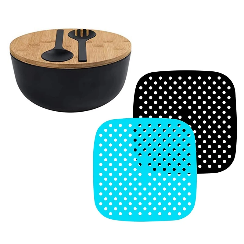 Bamboo Fiber Salad Bowl And Servers Set With Air Fryer Liners-8.5 Inch, Non-Stick Air Fryer Silicone Mat 
Bamboo Fiber Salad Bowl And Servers Set With Air Fryer Liners-8.5 Inch, Non-Stick Air Fryer Silicone Mat