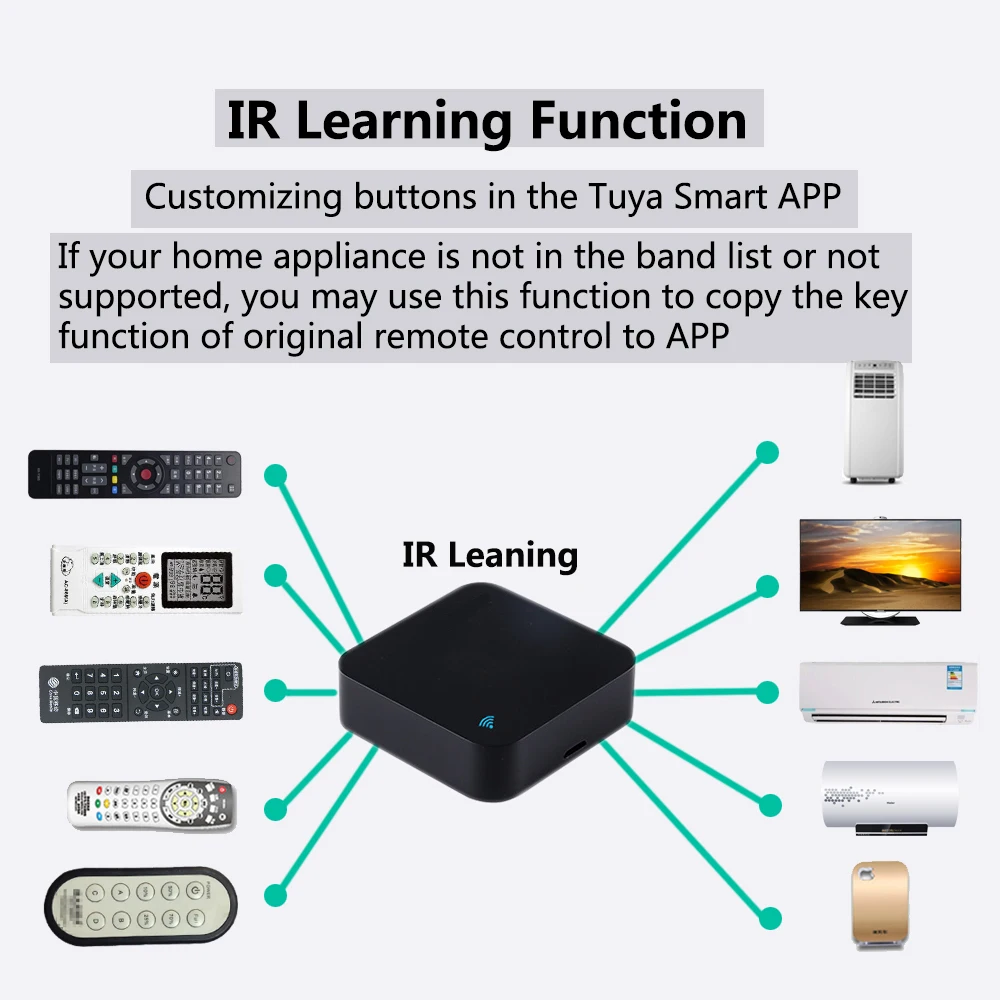 IR Remote Control Smart wifi Universal Infrared Tuya for smart home Control for TV DVD AUD AC Works with Amz Alexa Google Home
IR Remote Control Smart wifi Universal Infrared Tuya for smart home Control for TV DVD AUD AC Works with Amz Alexa Google Home