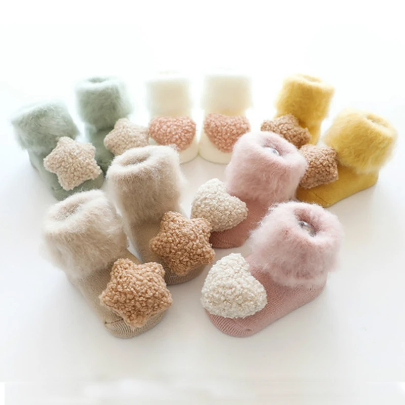 

0-18 Months Cute Baby Socks Stereo Doll Socks Autumn Winter Mid Stocks Velvet Thickening Brush Furry Newborn Floor Socks