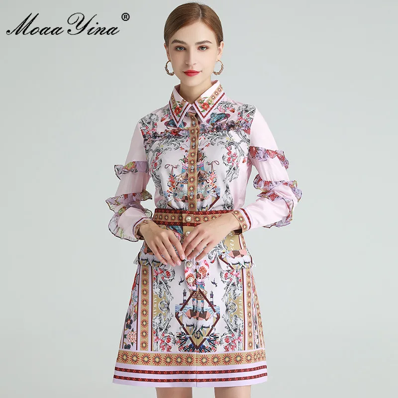 MoaaYina, модный дизайнерский комплект, весенние женские блузки с длинными рукавами и оборками, Топы + юбка, цветочный принт, комплект из двух пр... 
MoaaYina, модный дизайнерский комплект, весенние женские блузки с длинными рукавами и оборками, Топы + юбка, цветочный принт, комплект из двух пр...