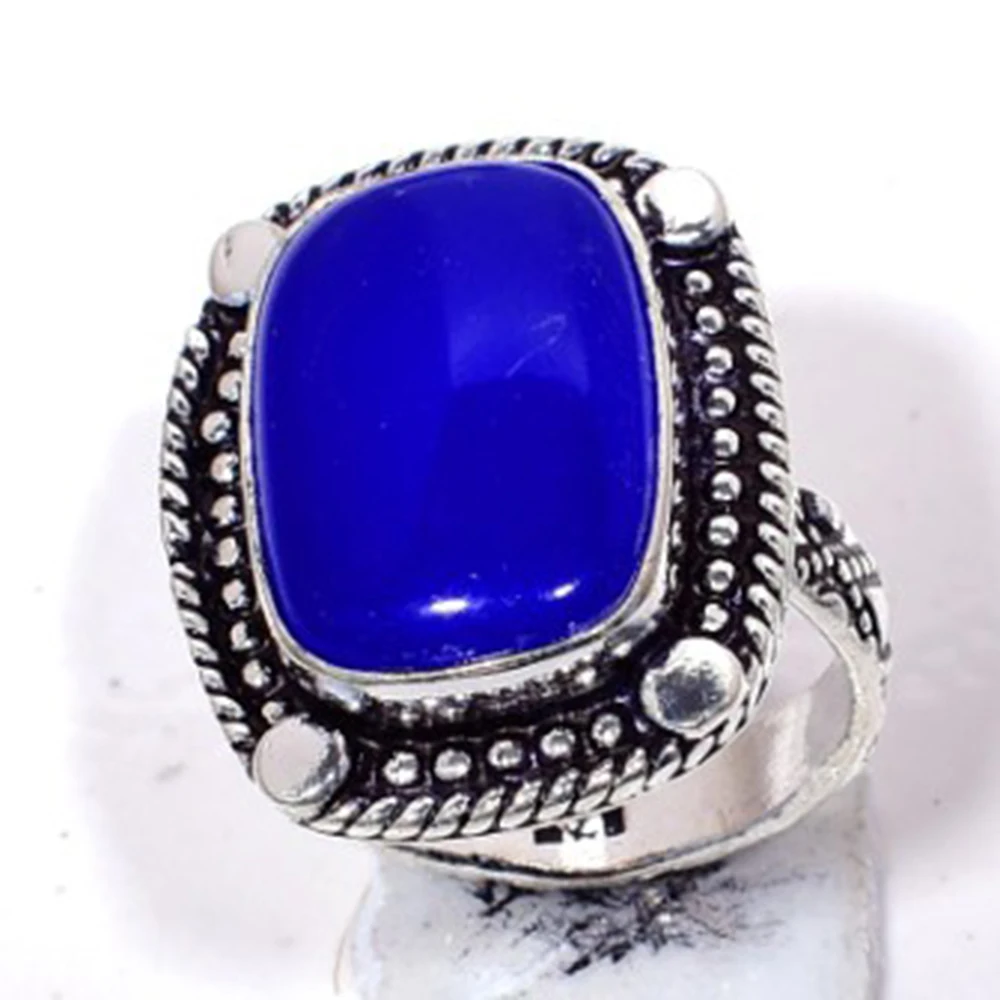 

Подлинное кольцо с голубым халцедоном серебряное покрытие над медью, ручная работа женские ювелирные изделия подарок, США Размер: 7