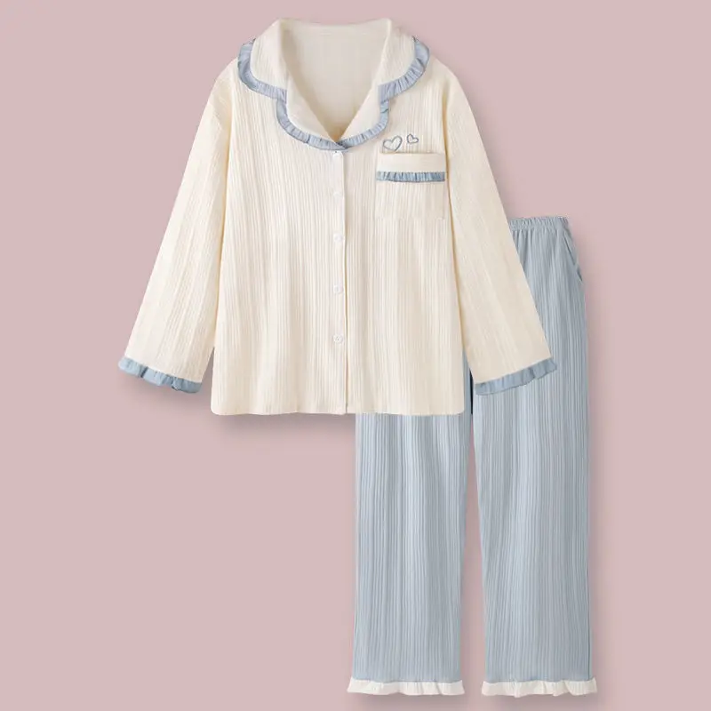 QWEEK Pajamas for Women Cotton Solid Color Heart Embroidery Pijamas Lapel Ruffle Sleeves Sleepwear Home Clothes Pyjamas Pocket
QWEEK Pajamas for Women Cotton Solid Color Heart Embroidery Pijamas Lapel Ruffle Sleeves Sleepwear Home Clothes Pyjamas Pocket