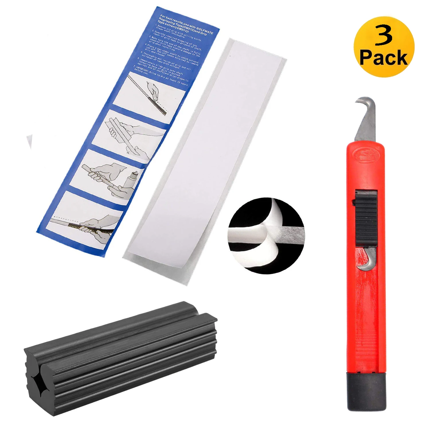 3 Pack/Set Golf Club Regripping Kit Double Coated Re-Grip Tape + Hook Blade + Rubber Vise Clamp Remover Tool Golf Supplies
3 Pack/Set Golf Club Regripping Kit Double Coated Re-Grip Tape + Hook Blade + Rubber Vise Clamp Remover Tool Golf Supplies