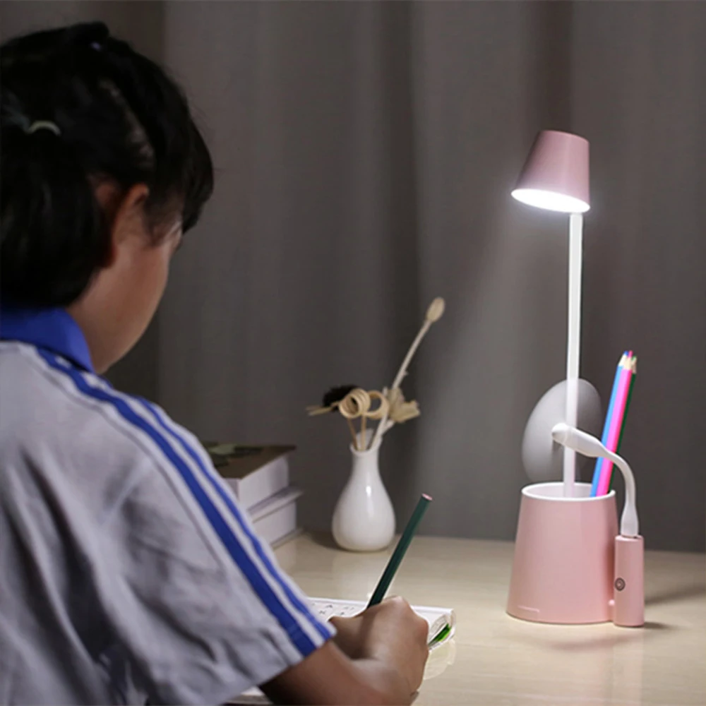 Desk Light Kids UBS LED Table Lamp Eye-Caring Small Reading Light For Student BedBroom Table Light With Small Fan Pencil Holder
Desk Light Kids UBS LED Table Lamp Eye-Caring Small Reading Light For Student BedBroom Table Light With Small Fan Pencil Holder