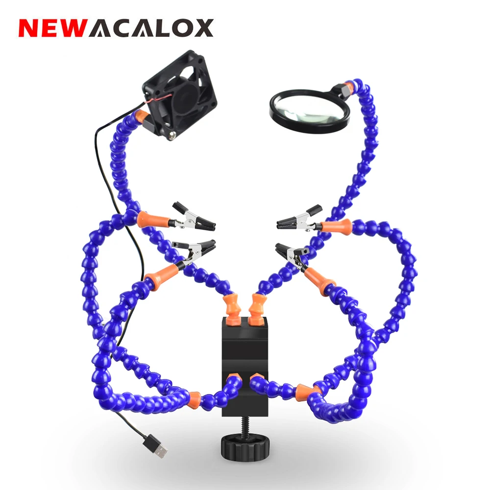 

NEWACALOX Desk Clamp Soldering PCB Holder Helping Hand Welding Station 3X LED Magnifier Magnifying Soldering Third Hand Tool Kit