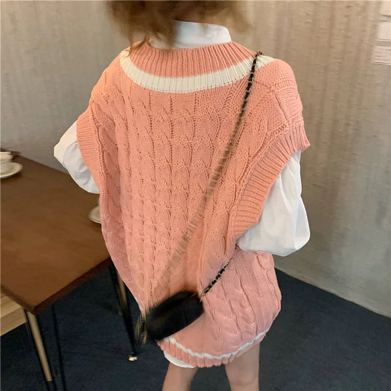 Women's Preppy Style Matching Sets Oversized Patchwork V-Neck Knitting Sleeveless Vest Solid Bow Stand Collar Loose Shirt 2021
Women's Preppy Style Matching Sets Oversized Patchwork V-Neck Knitting Sleeveless Vest Solid Bow Stand Collar Loose Shirt 2021