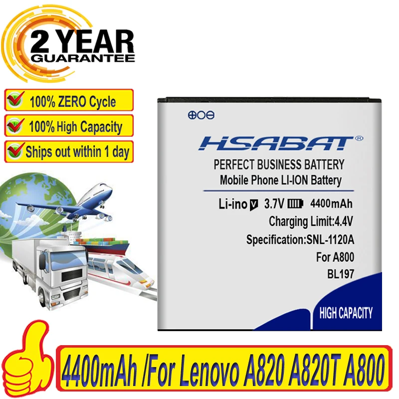 Аккумулятор HSABAT BL197 4400 мАч для Lenovo A820 A820T A800 S868T S750 S720i A798T S870E S899T | Мобильные