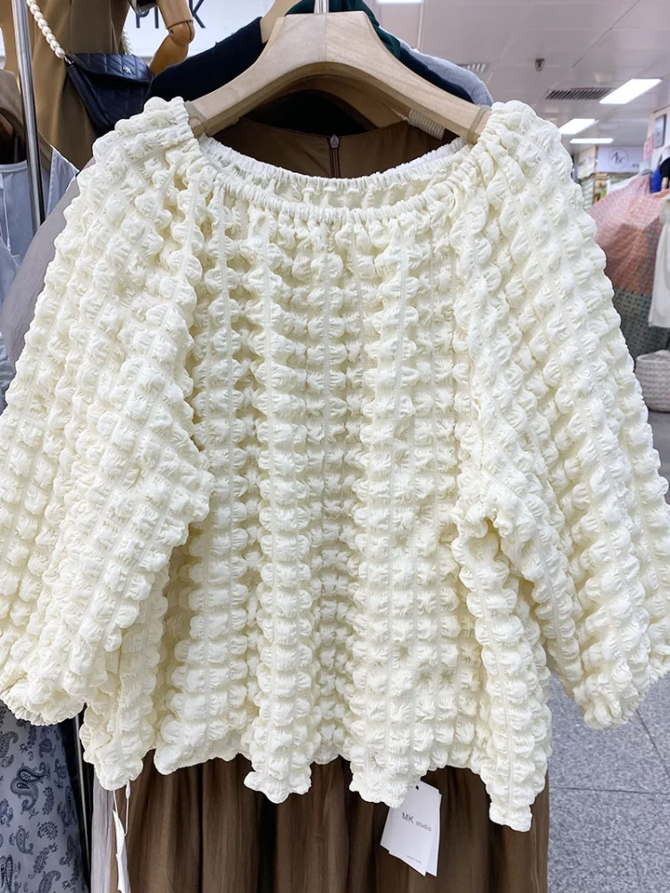 2021 Summer Loose Off Shoulder Shirt Long Lantern Sleeve Blouse Woman 3D Plaid Waffle Off White Tops Blusas Para Mujer Commute
2021 Summer Loose Off Shoulder Shirt Long Lantern Sleeve Blouse Woman 3D Plaid Waffle Off White Tops Blusas Para Mujer Commute