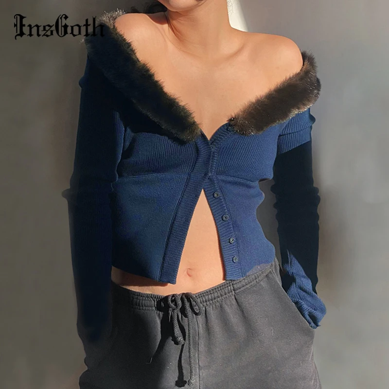 InsGoth Autumn Vintage Gothic Faux Fur Cardigan Y2K Harajuku Sexy V Neck Long Sleeve Crop Tops Women Knitted Button Up Cardigan
InsGoth Autumn Vintage Gothic Faux Fur Cardigan Y2K Harajuku Sexy V Neck Long Sleeve Crop Tops Women Knitted Button Up Cardigan